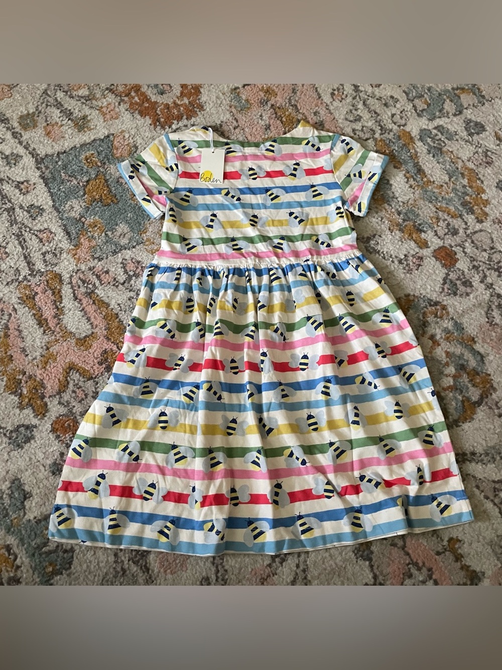 NWT Mini Boden Multicolor Striped Bee Print Girls' Dress